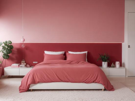 Closeup of pink bed and dresser