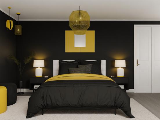 Black yellow bedroom decor