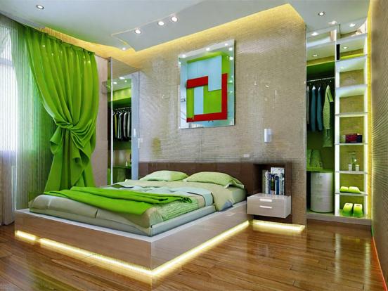 Green themed bedroom closeup