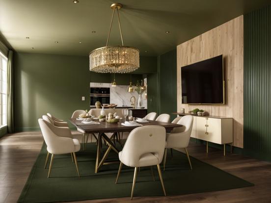 Green gold dining room closeup