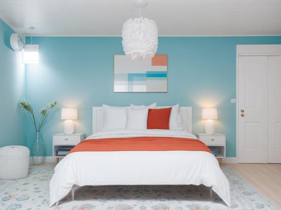 Sky blue white bedroom decor