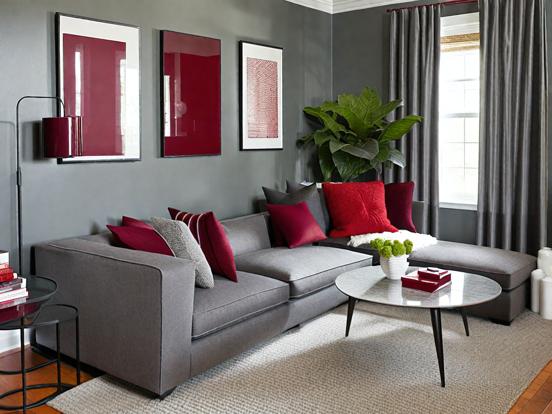 Red gray living room decor