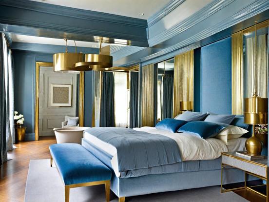 Blue gold bedroom decor