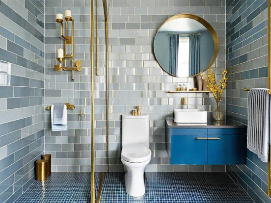 Closeup luxury bathroom blue gold