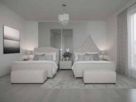 Two beds white room CGI