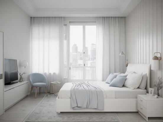 Serene white blue bedroom