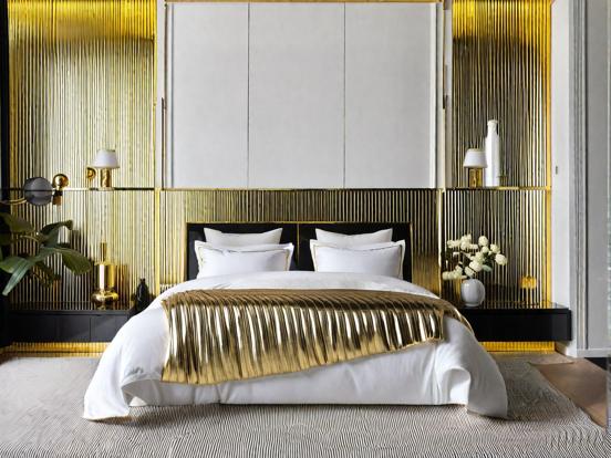 Gold bedspread luxury closeup