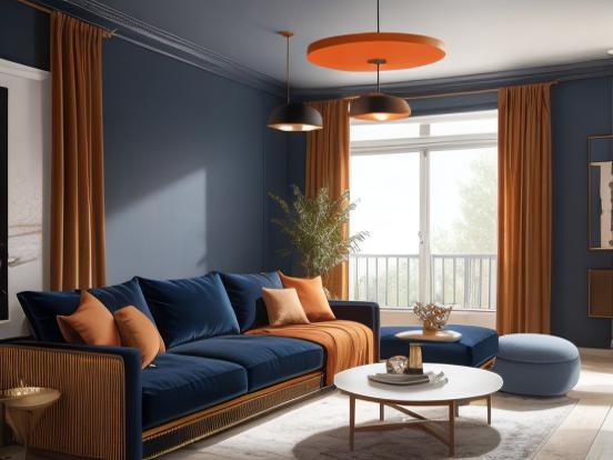 Bright living room blue couch