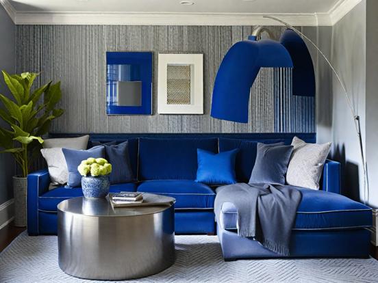 Bright blue living room decor