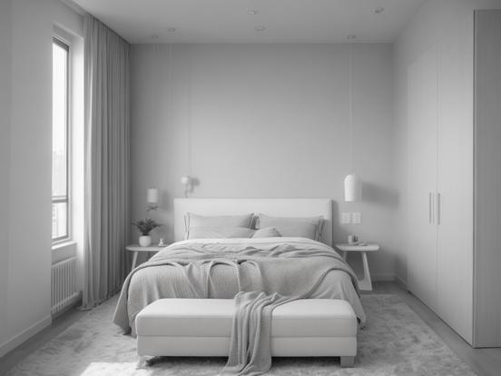 White minimalist bedroom closeup