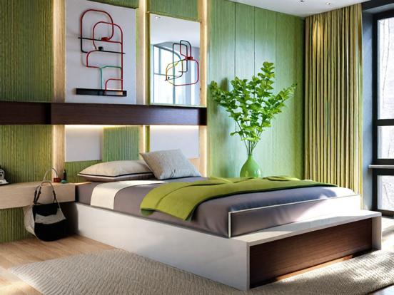 Green Asian style bedroom