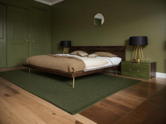 Green bedroom with oak floor