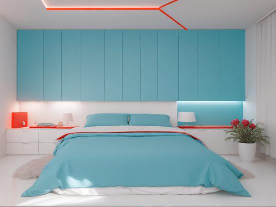 Cozy retro bedroom with teal orange