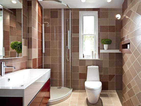 Modern red brown white bathroom