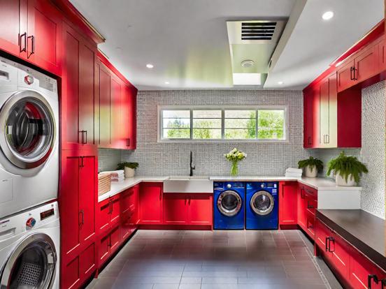 Red blue laundry washer dryer