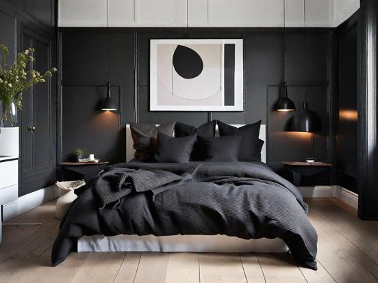 Dark bed black pillows moody