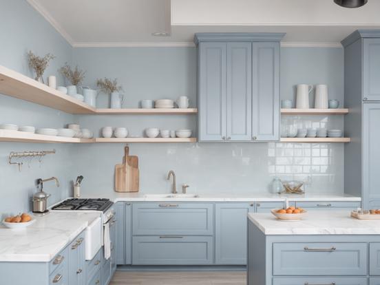 Blue kitchen white counters