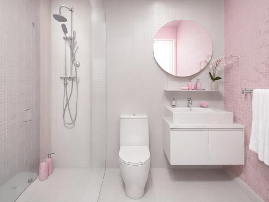 White toilet and sink pink bath