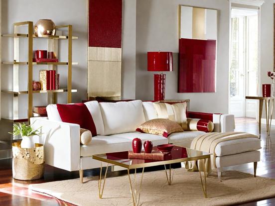 Red white gold living room