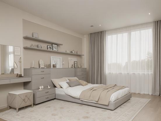 Serene beige bedroom CGI