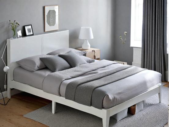 White grey Scandinavian bed