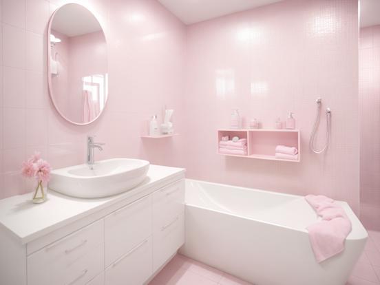 Pink bathroom closeup sink tub