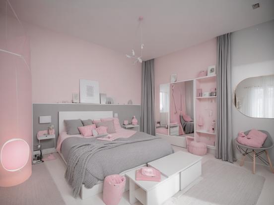 Girly pink bedroom with decor