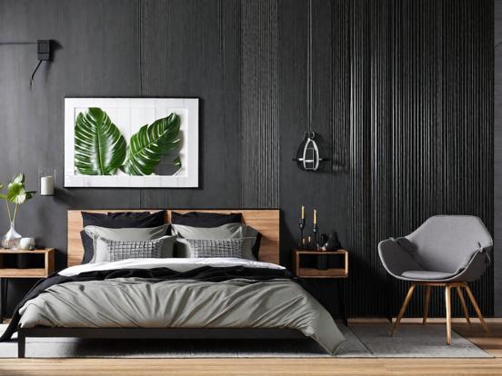 Serene dark bedroom with decor