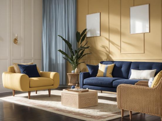 navy and mustard living room