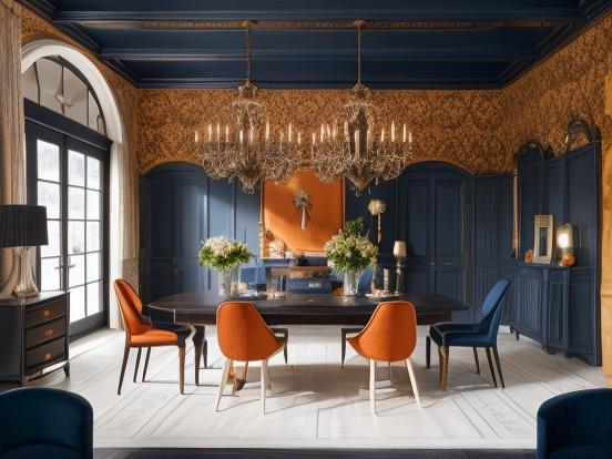 Vibrant blue orange dining room