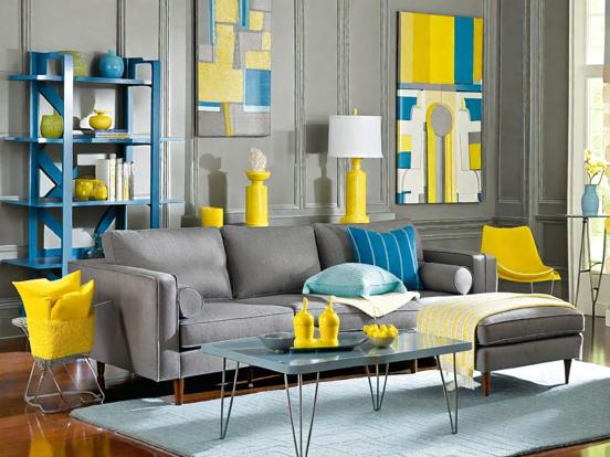 Bright blue yellow living room