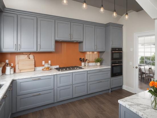 Kitchen marble top gray cabinet