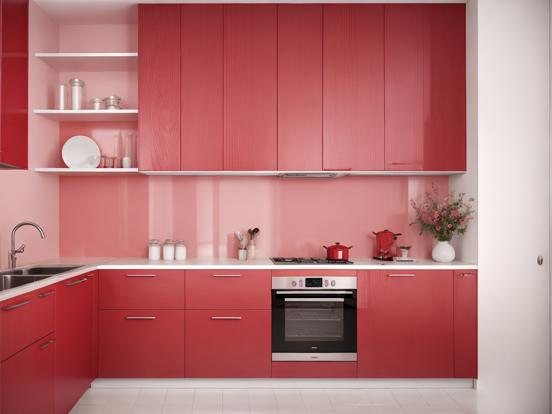 Closeup pink red kitchen 3D