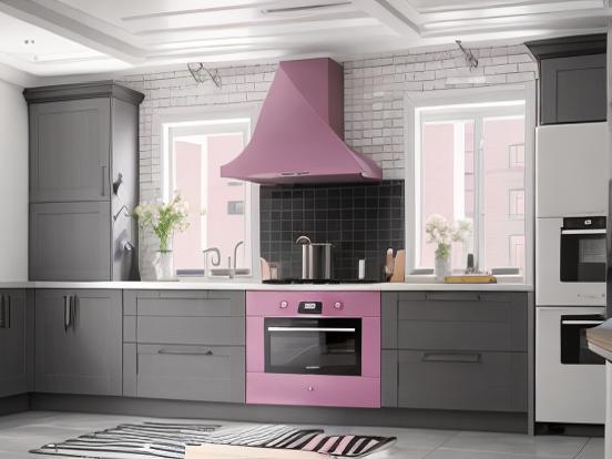 Modern pink grey kitchen closeup