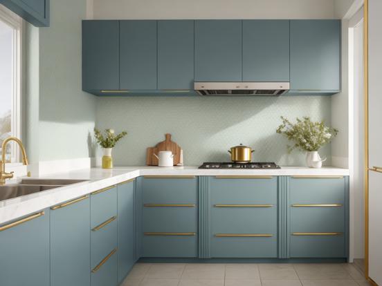 Teal gold kitchen closeup