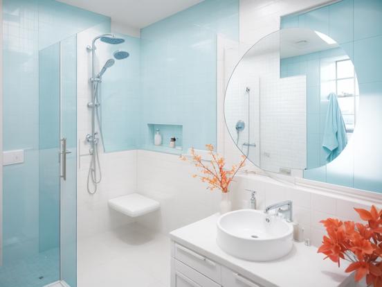 Modern sky blue bathroom closeup