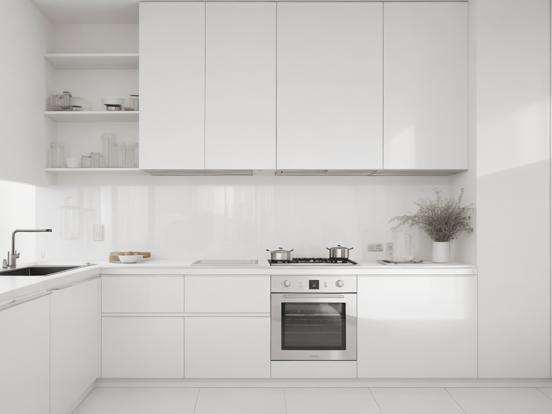 White minimalist kitchen closeup