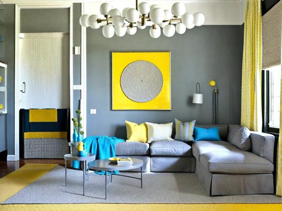 Bright blue yellow living room