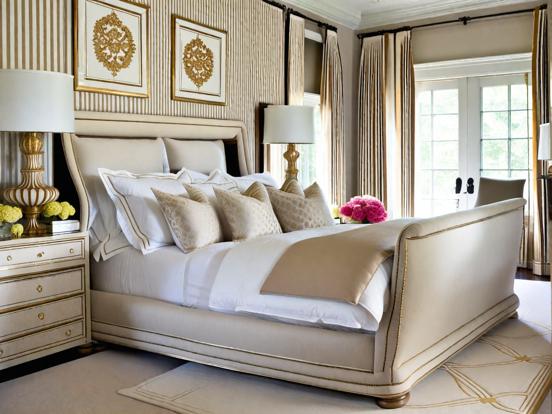 Luxurious white gold bed setup