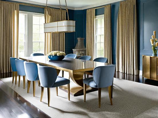 Blue gold dining room decor