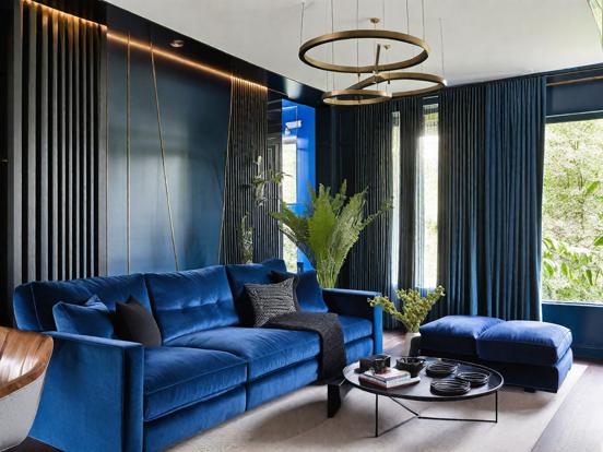 Bright blue living room decor