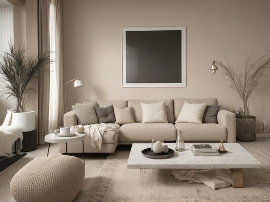 Beige living room minimal style