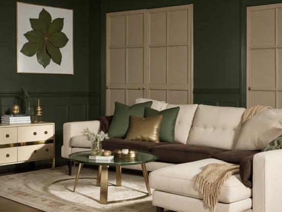 Green gold living room decor