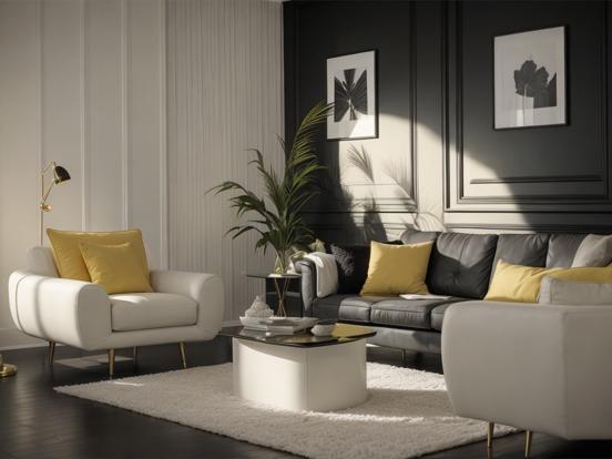 black and yellow living room