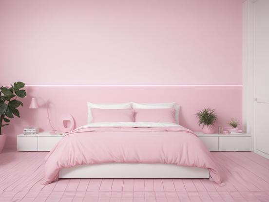 Pink bedroom bed plant corner