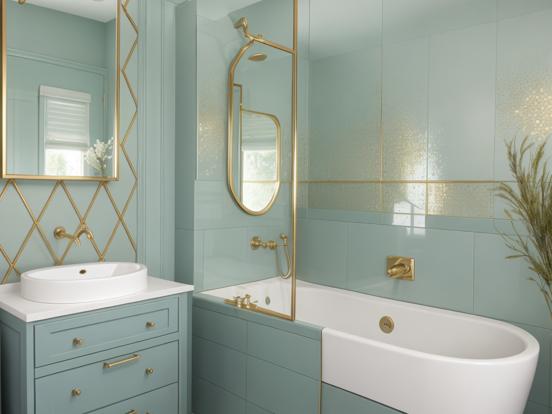 blue and gold bathroom