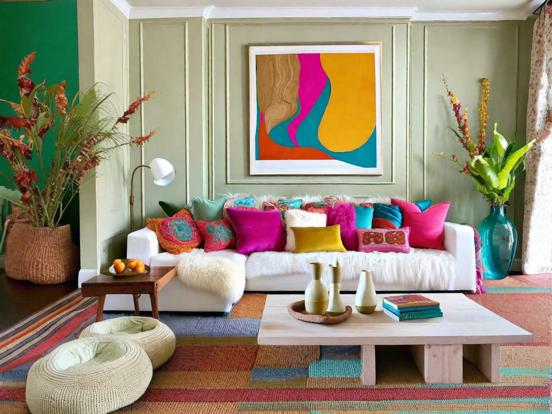 Colorful cozy living room decor