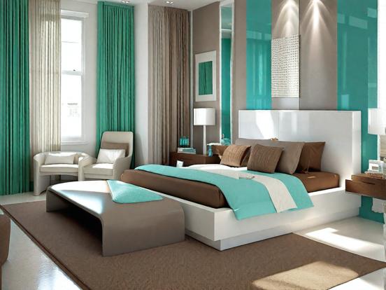 Teal bedroom with bed chair