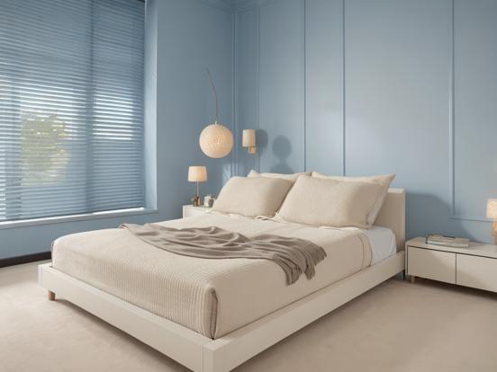 Blue bedroom bed lamps shutters