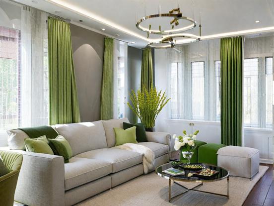 Green gold hue living room